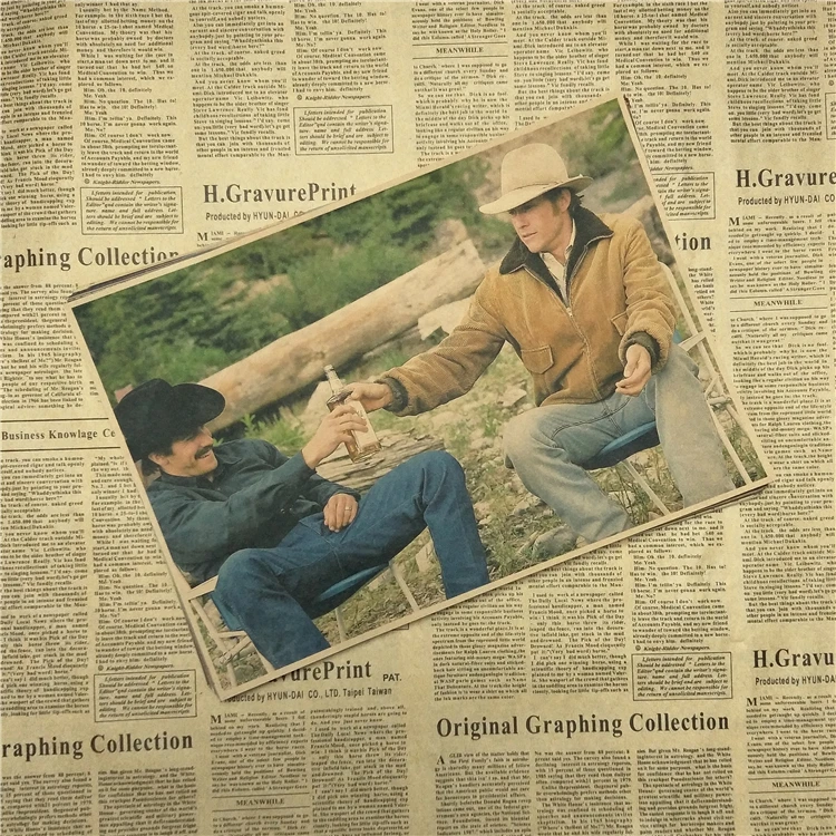 Постер из крафт бумаги Brokeback с изображением гор классического фильма бара кафе