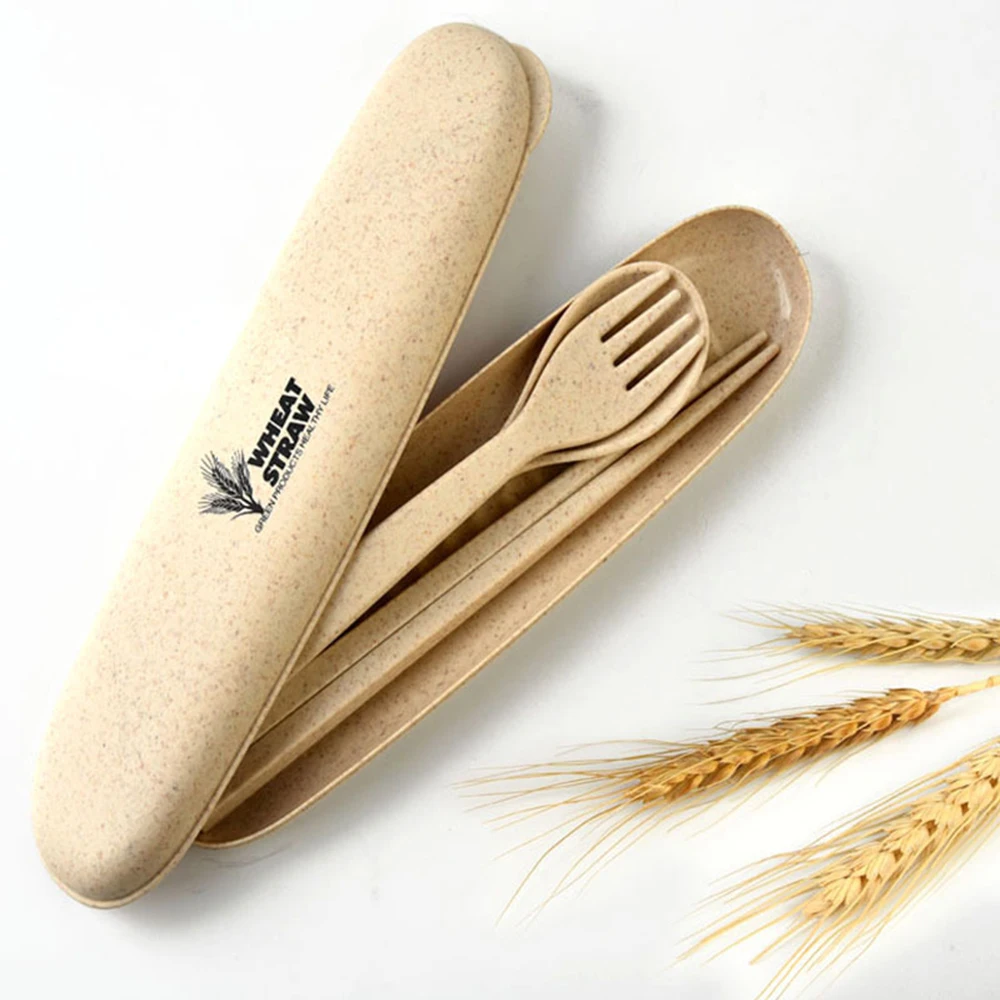 3 шт./компл. Портативные Наборы Посуда Экологически Чистые и Разложению Пшеничной