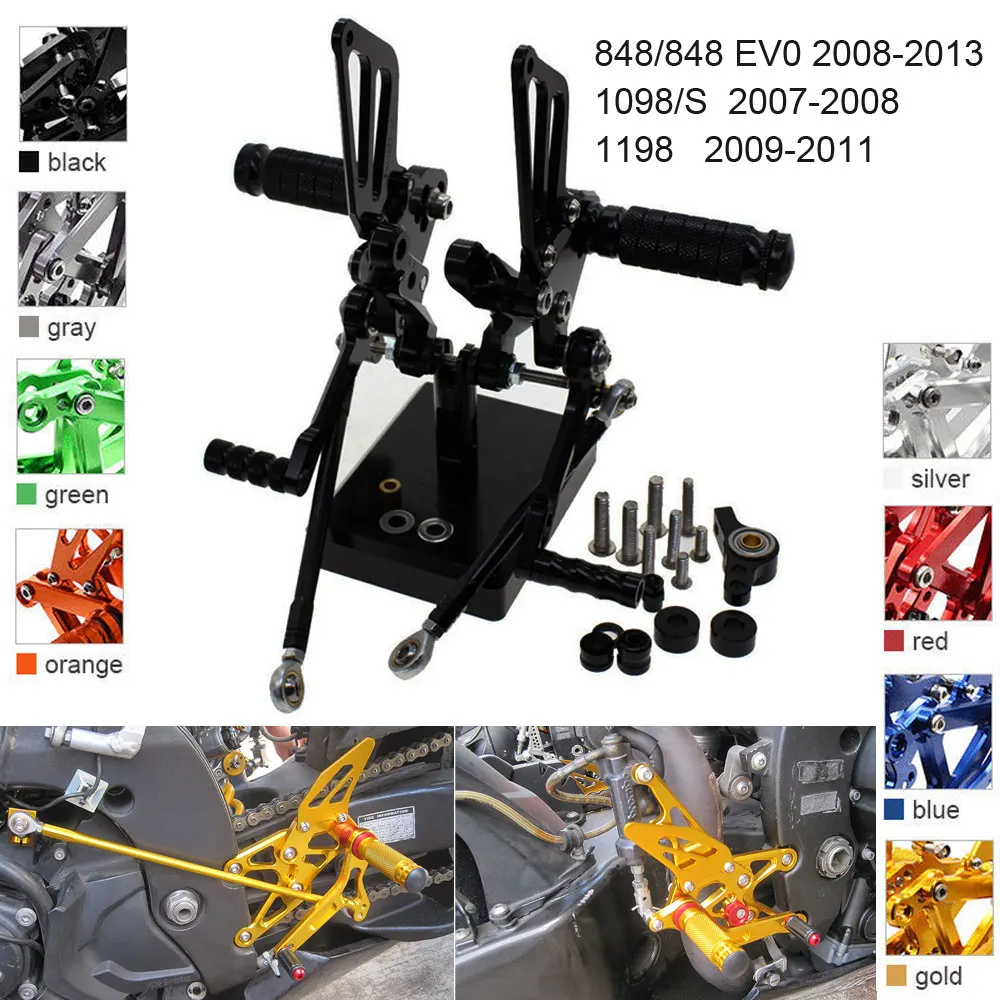 CNC Алюминиевые Регулируемые Задние подножки для Ducati 1098 1098S 1198 848 EV0 2008 2009 2010 2011 2012 2013