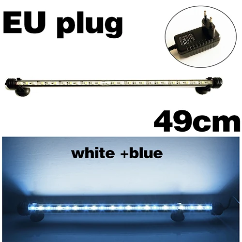 WhiteBlue 49cm Аквариумный светодиодный светильник, водонепроницаемый освещение для аквариума, подводный аквариумный светильник, аквариумные лампы, Декор, освещение 110 В/220 В, EU power - Цвет: WhiteBlue 49cm