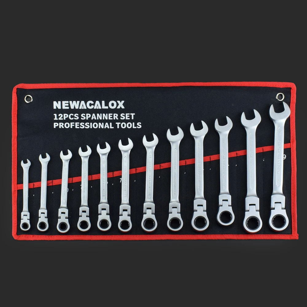 NEWACALOX 12 шт./партия Многофункциональный гибкий головной храповой Ключ комбинированный профессиональный универсальный ключ для ремонта автомобиля инструменты