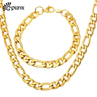 jewelry sets fashion men chunky figaro chain 316l titanium stainless steel never fade necklace bracelet jewelry wholesale s2011g