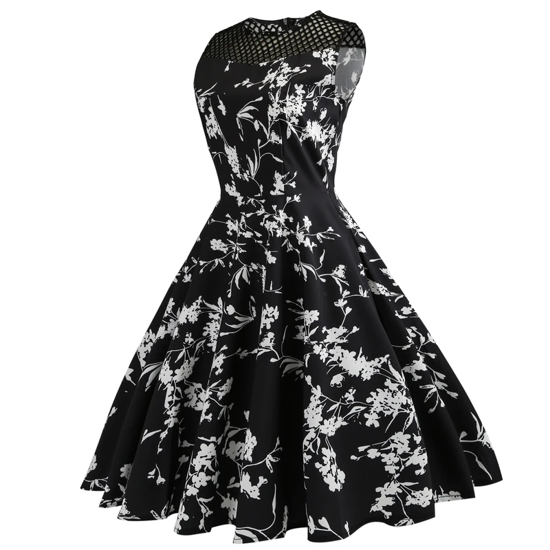Платье женское винтажное с цветочным принтом без рукавов 50s|party sexy dress|swing dressprint dress
