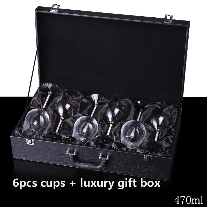 6pcs and gift box Бессвинцовый хрустальный бокал для вина Кубок для шампанского бокалы чашки прозрачное стекло питьевые домашние рюмки Бар Отель посуда для напитков - Цвет: 6pcs and gift box