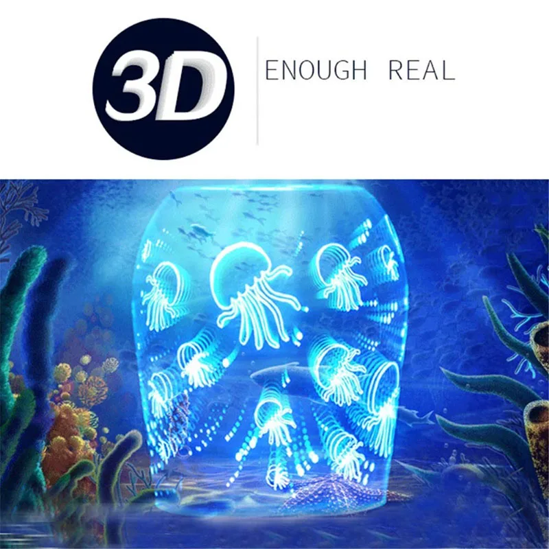 COOSA красивый 3D стеклянный Медузы узор увлажнитель воздуха 100 мл арома-диффузор 7 LED