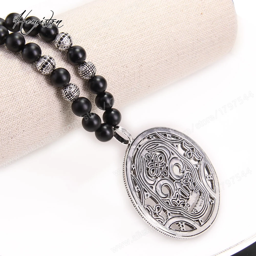 Томас Череп Маска кулон диск черный обсидиан бусы ожерелье из бисера Rebel