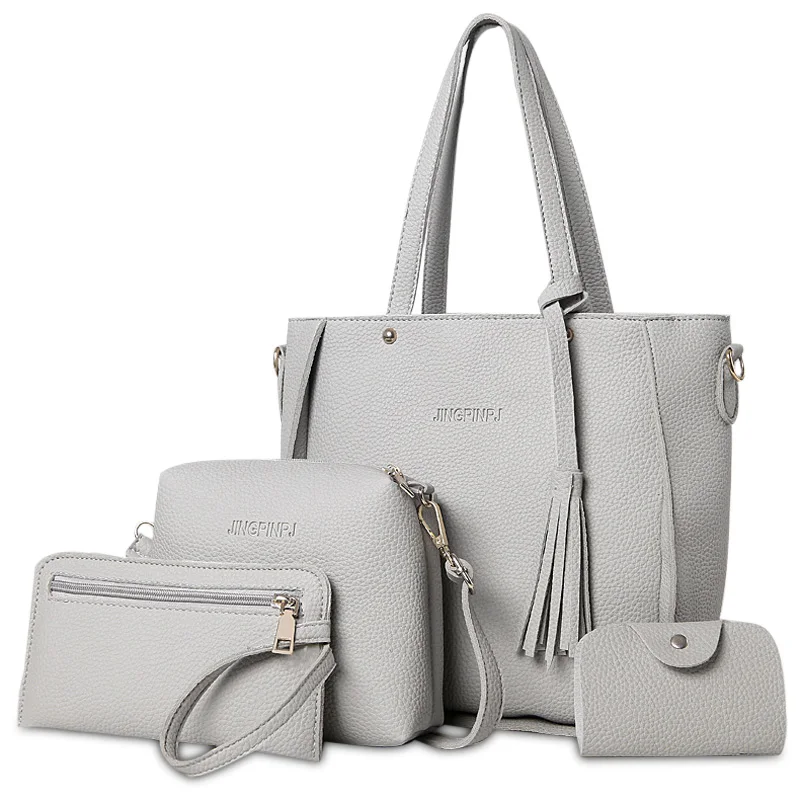 4 шт./компл. клатч Повседневная кожаная сумка на плечо стильная через с кисточкой