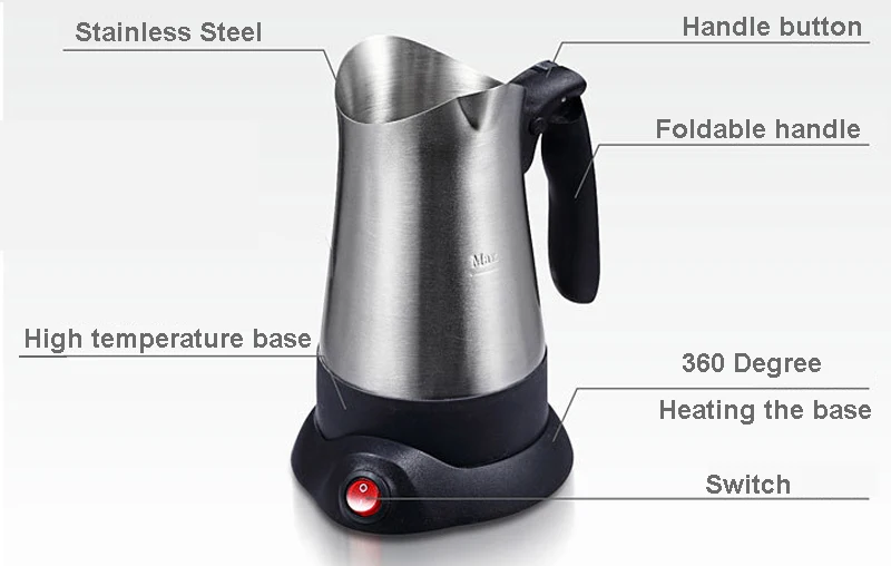 Электрический чайник для кофе 360 градусов Rptation нержавеющая кастрюля Cafeteira Expresso