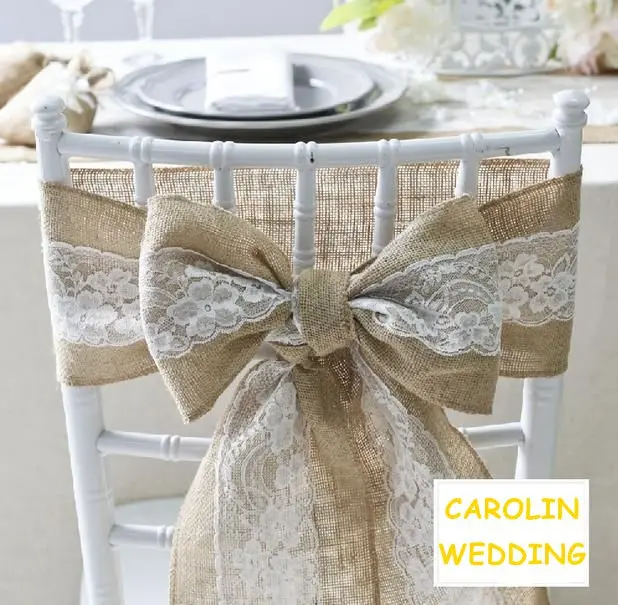 1 шт. Гессе джут холщевый стул пояса с галстуком для деревенской свадебной Baby Shower