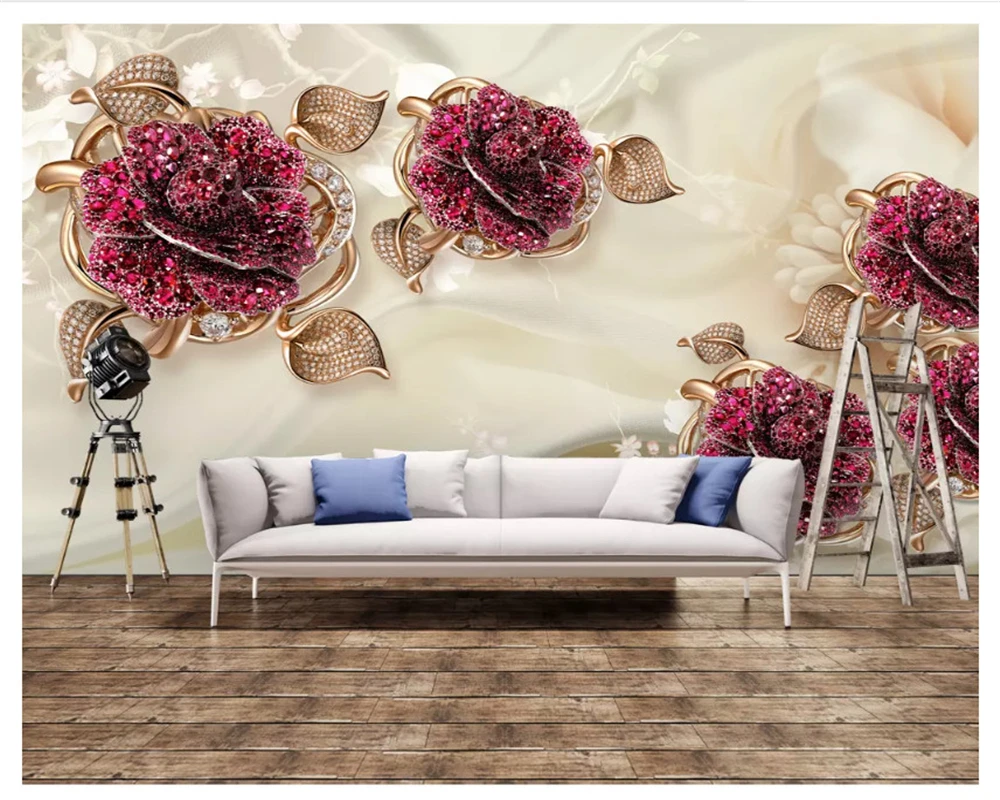 

beibehang Custom fashion decorative painting papel de parede wallpaper European luxury noble jewelry flower TV background behang