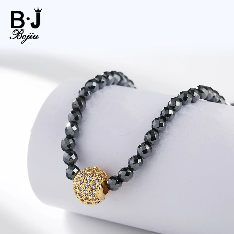 Женское ожерелье с цепочкой BOJIU из гематита бусинами и цирконом короткое для