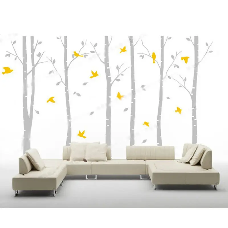 Большие настенные наклейки с лесными деревьями и птицами съемные виниловые на