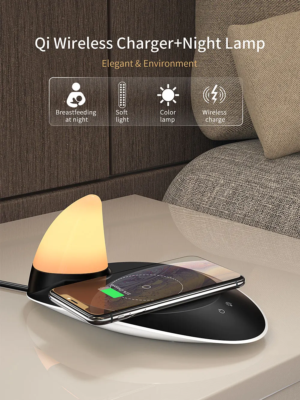 Essager светодиодный светильник Qi Беспроводное зарядное устройство для iPhone X QC3.0 10 Вт быстрая Беспроводная зарядка для samsung S10 Xiaomi Mi 9 зарядное устройство для телефона