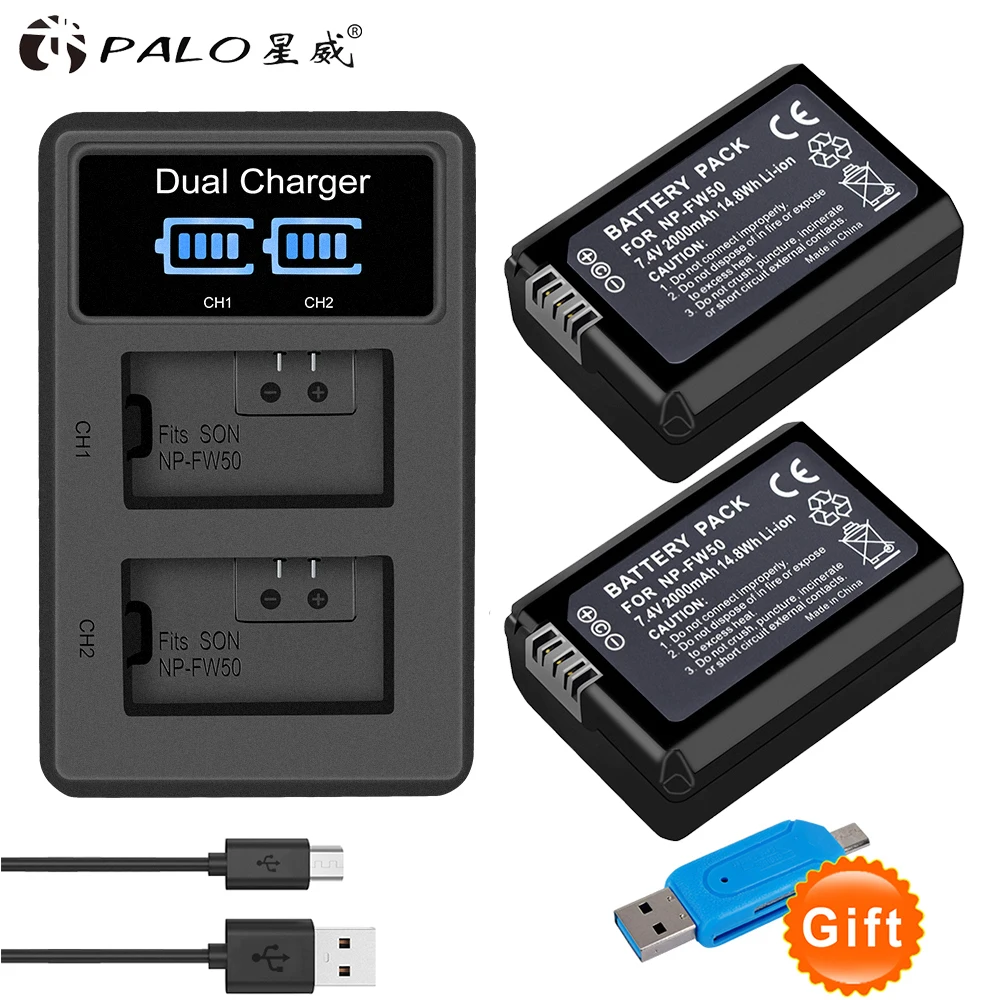 Аккумулятор для камеры PALO 2000 мАч NP FW50 + USB ЖК дисплей двойное зарядное устройство