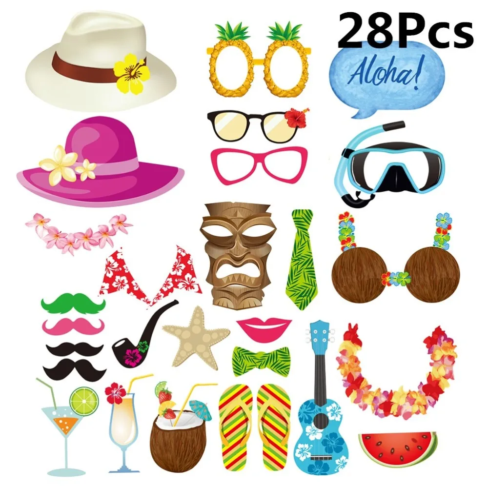 Party Photo Booth Props Happy Birthday Pose Sign Kit for Summer Hawaii Decoration | Дом и сад