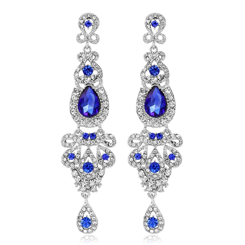 Style 1 Royal Blue TREAZY, прозрачный/Красный/Королевский синий кристалл, свадебные длинные висячие серьги для женщин, Серьги невесты, ювелирные изделия на выпускной, подарки для женщин - Окраска металла: Style 1 Royal Blue
