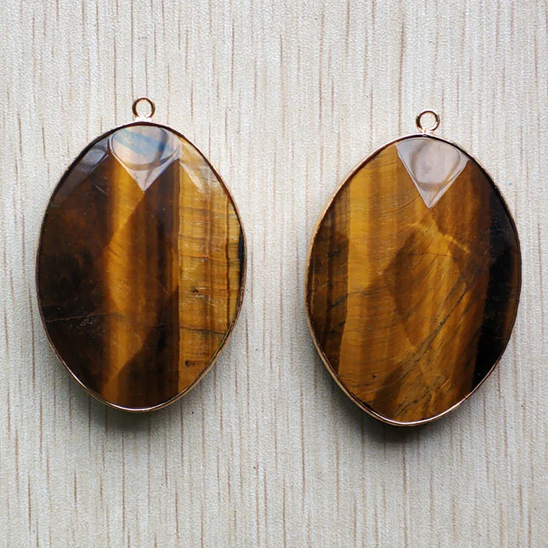 

2018 new Natural tiger eye stone oval shape faceted pendants for jewelry accessories making 2pcs/lot wholesale free shipping