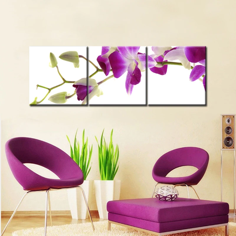 

3 Panel Digital Prints Purple Orchid Canvas Painting Modern Art Pictures Decorative Wall Art No Frame for Living Room Home Decor
