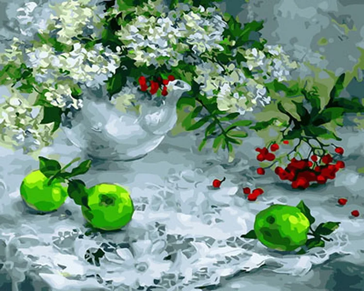 Frameless picture oil paintings by numbers flowers painting wall decor diy on canvas 4050 cm flower and apple | Дом и сад