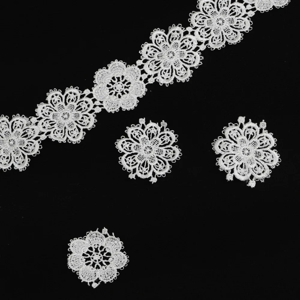 16 шт. белый черный двойной цветок ручной работы вышитые кружевные края отделка