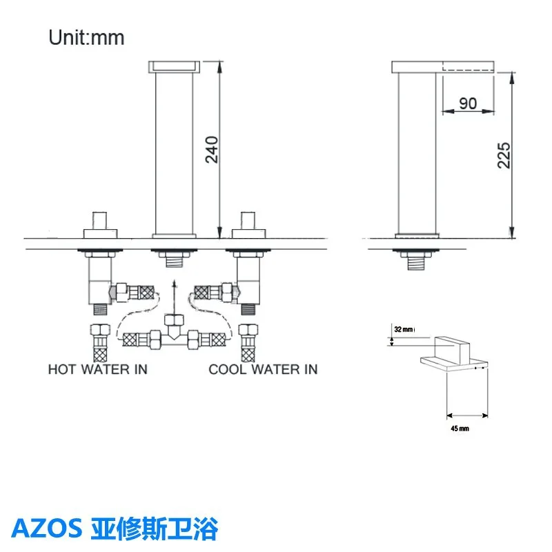 3 цвета светодиодный хромированный Водопад отверстия раковина высокий