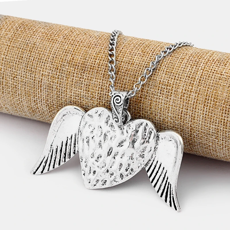1 шт. антикварная Большая подвеска в виде крыльев сердца длинная цепочка свитер