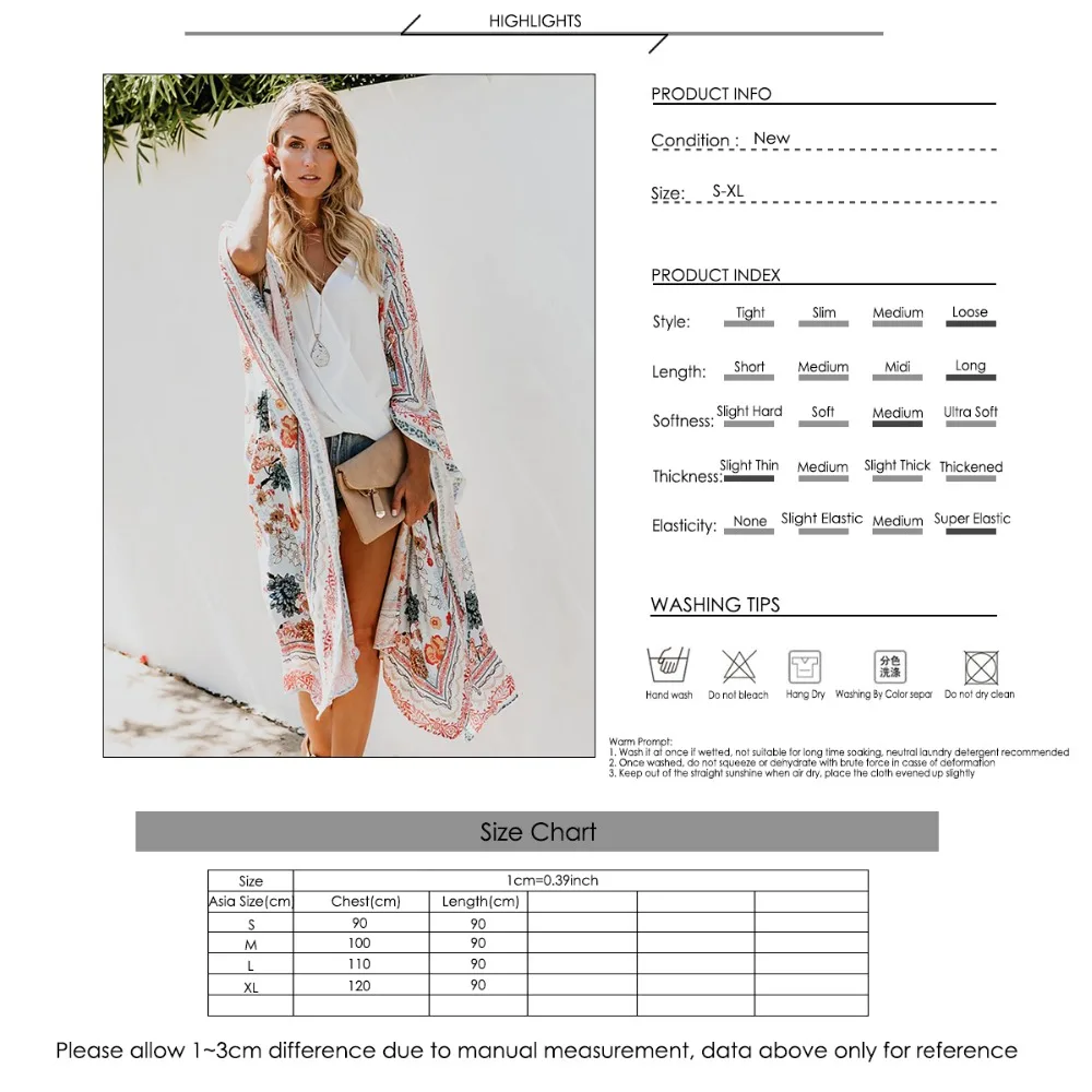 Летний стиль для женщин длинный рукав цветочный принт длинное кимоно кардиган