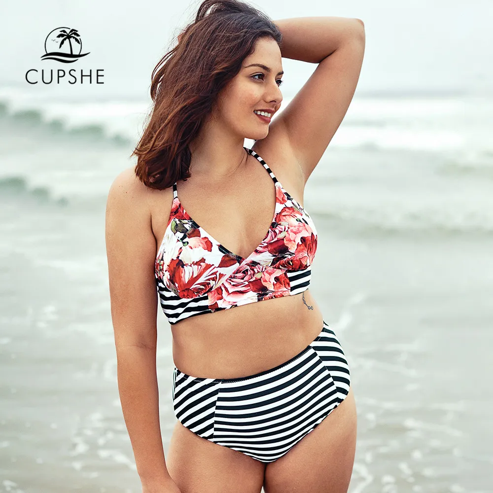 CUPSHE/Большие размеры бикини с цветочным принтом и высокой талией женские