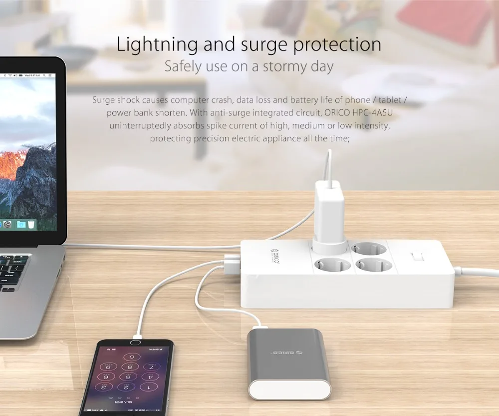 ORICO Защита от перенапряжения USB зарядное устройство бытовая техника 4 AC EU power Strip1.5 метра шнур питания с 5 портами usb зарядная станция