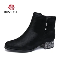 rosstyle warm ladies comfortable square heel zipper ankle boots winter short plush lined action genuine leather woman boots b3