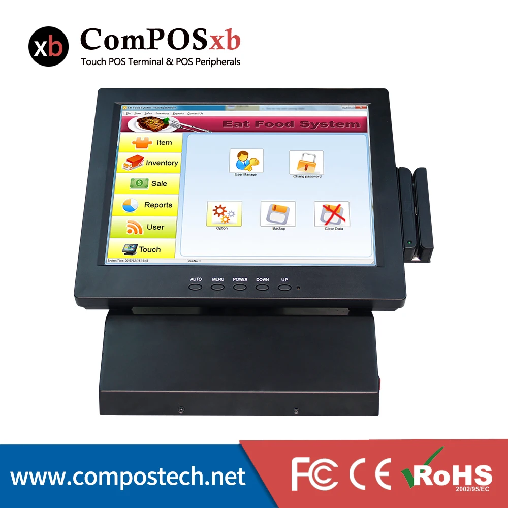 

12 Inch Touch Screen Led Pos Cash Register Terminal All In One Cash Systems Restaurants Equipments POS8812A