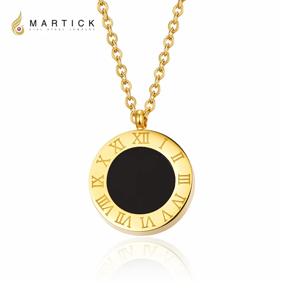 Martick 316L Нержавеющая сталь золото-цвет черный римскими цифрами кулон цепочка Цепочки и ожерелья Модные украшения для Для женщин P1