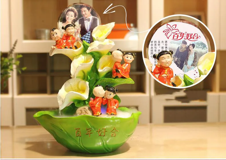 

Creative Home Practical Nebulizer Flowing Water Fountain Ornament Decoration Crafts Wedding Gift Marriage Room Resin Figurines