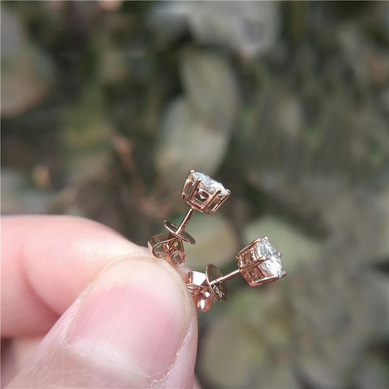 Подлинные 18 К желтое золото 6 зубец 1Ctw 6,5 мм DF цвет Лаборатория Grown Moissanite алмазные серьги для женщин