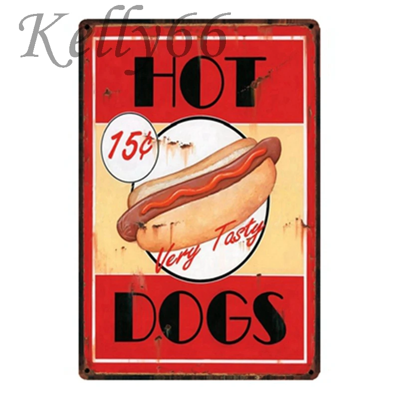 

[ Kelly66 ] HOT DOGS VERY TASTY Metal Sign Tin Poster Home Decor Bar Wall Art Painting 20*30 CM Size y-1487