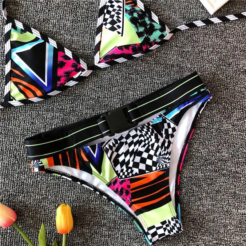 Sexy Print Swimsuit Female High Cut Bikini Set Women Swimwear Push Up set Bather 2019 New Lace Bathing Suit Swim Wear |