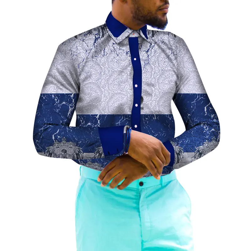 

African Men Formal Shirts Terylene Cotton Print Top Business Shirts African Dashiki Bazin Riche Dashiki Slim Fit WYN173