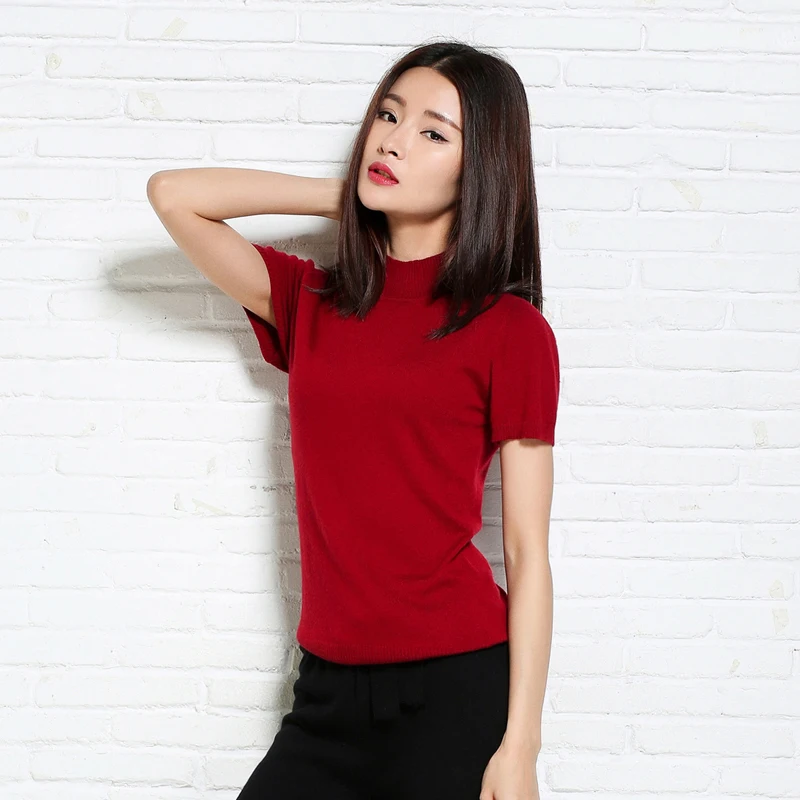 

Женские трикотажные пуловеры из смеси кашемира с круглым вырезом и коротким рукавом, облегающий джемпер, вязаная одежда, шерстяные свитера,...