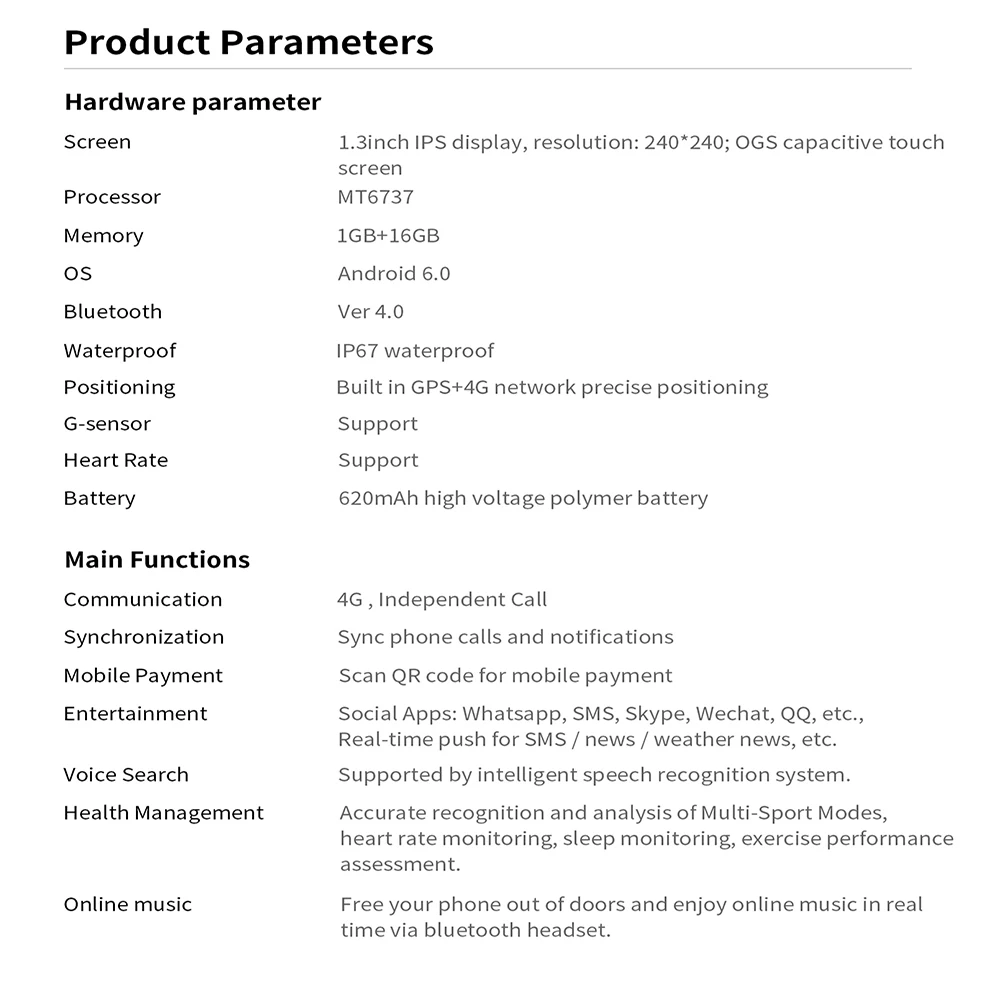 KC03 4G ram 1GB rom 16GB Android 6 0 ips умные часы спортивные Смарт браслет поддержка gps