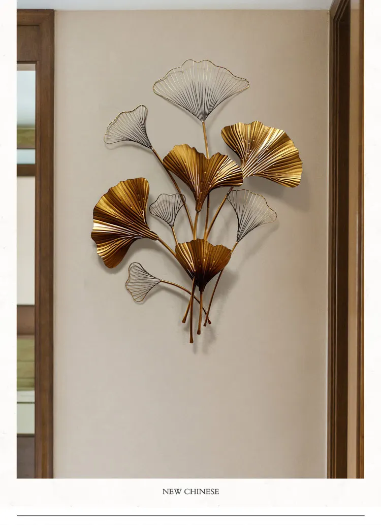 Современная кованая Роскошная настенная подвеска Ginkgo, украшение для дома, гостиной, дивана, фоновая настенная наклейка, аксессуары для росписи