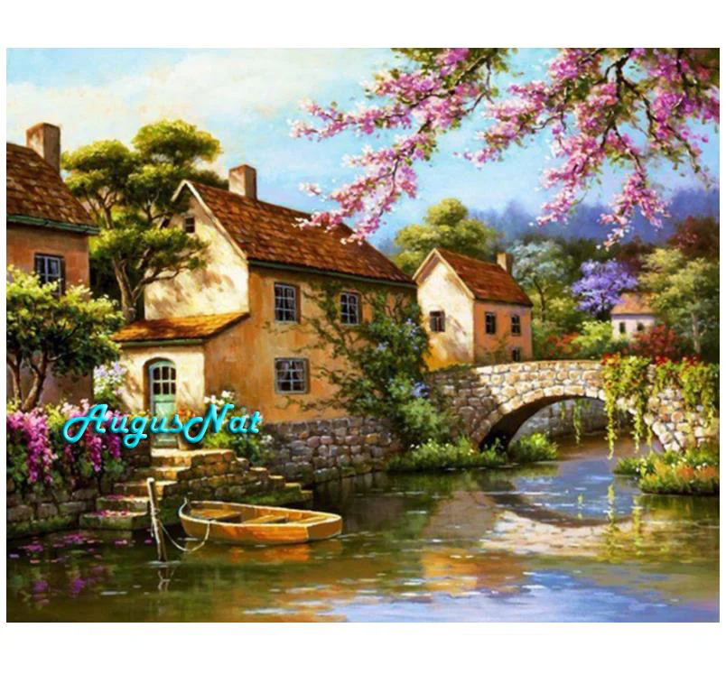 scenery diamond painting full square house wall art bridge stickers sight mosaic cover pictures diamont dots needlework | Дом и сад