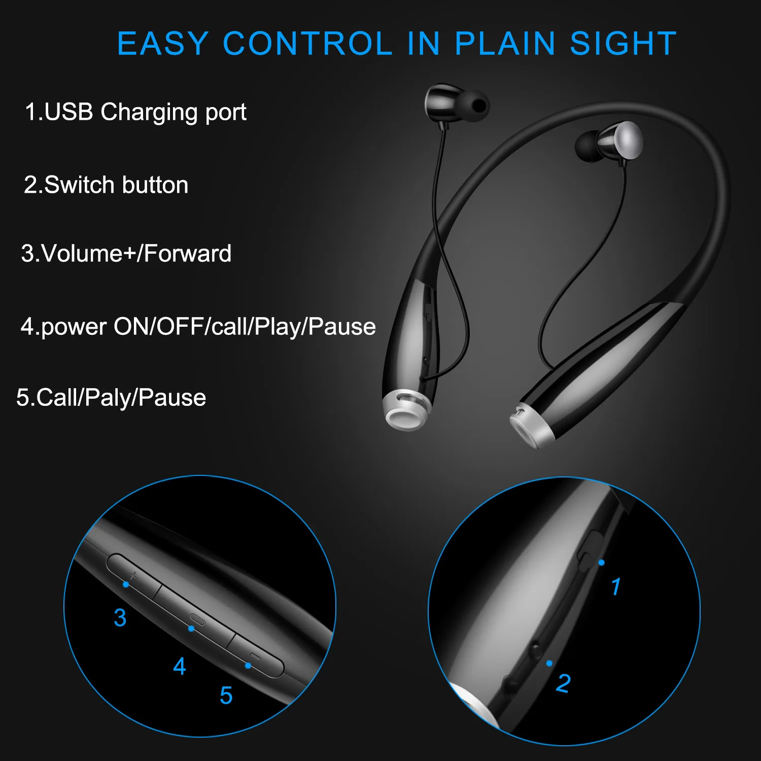 Bluetooth наушники V5.0, Bluetooth наушники с шейным ремешком, вибрация вызова и CVC 6,0, микрофон с шумоподавлением, беспроводная гарнитура для мобильного телефона