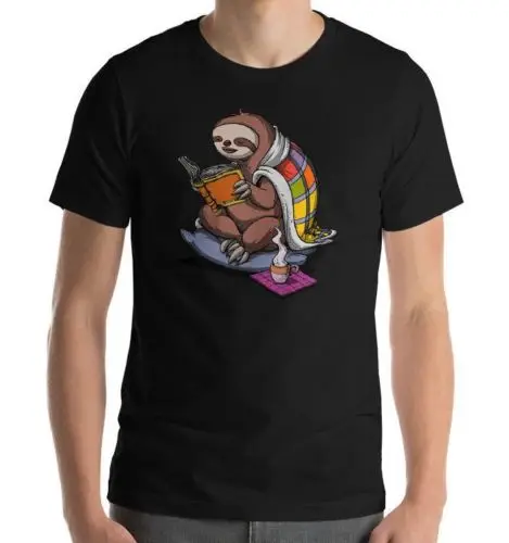 

All Cotton Funny Sloth Book Reading Coffee Lover Librarian T-Shirt Men's Cool Fashion Design Size S-3XL Popular