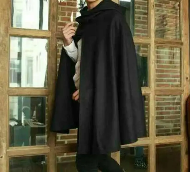 

S-6XL HOT / Spring Male New Fashion Personalized custom large size Cloak Long Cape Loose Hooded Woolen Coat