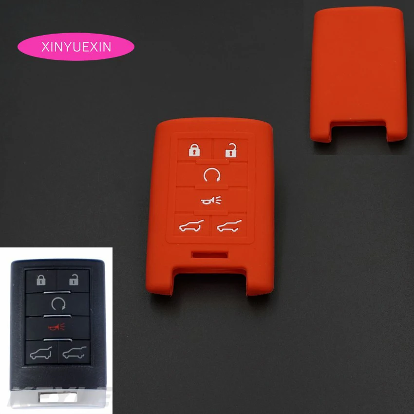 

Xinyuexin Silicone Rubber Key Cover For Cadillac Escalade CTS ATS Smart Key Case For Car 6 Buttons Car Styling Shell Cover