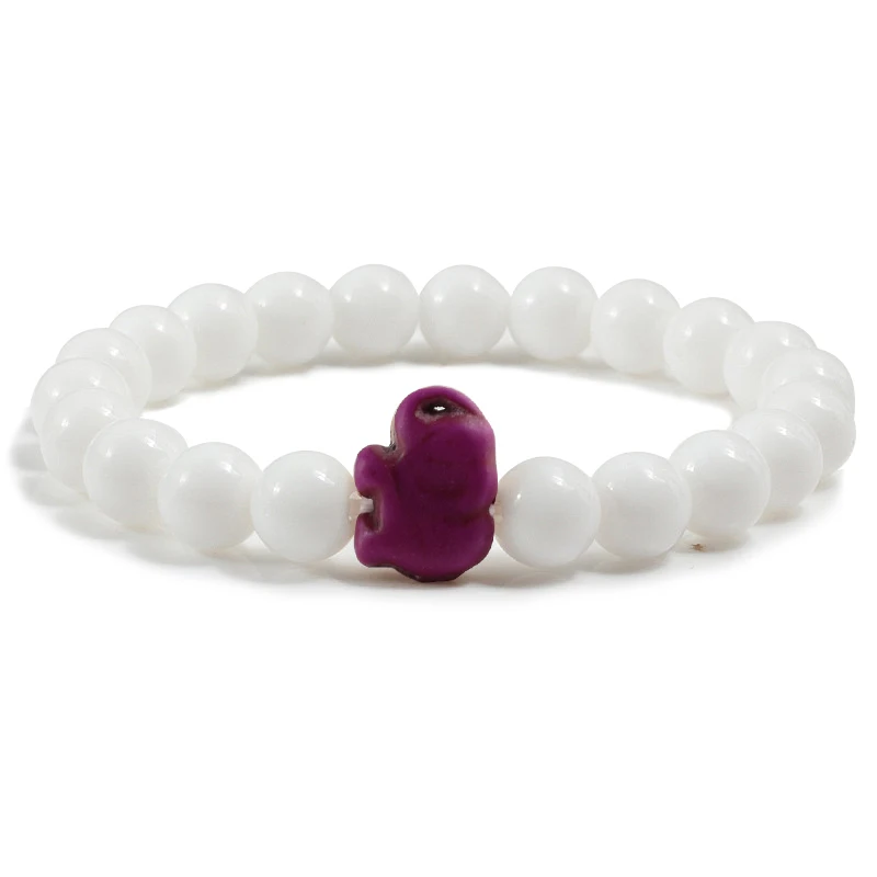 White Purple Шарм Boho голубой бирюзовый слон Браслеты Натуральный Камень 8 мм браслеты из бисера Винтажные Ювелирные изделия для медитации браслет подарок для женщин - Окраска металла: White Purple