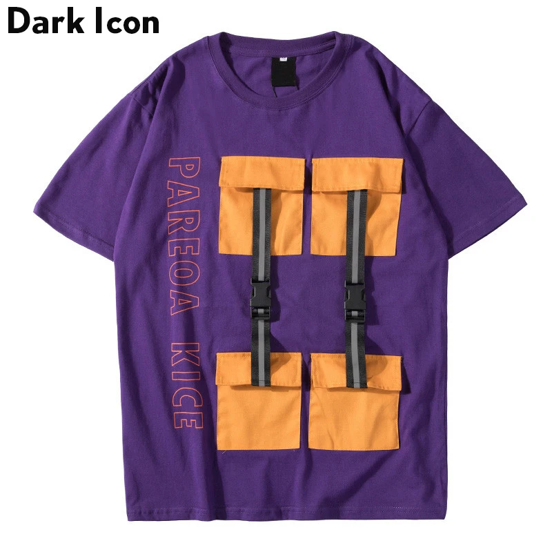 Темный логотип 4 накладные карманы Футболка мужская летняя новая стиль сафари