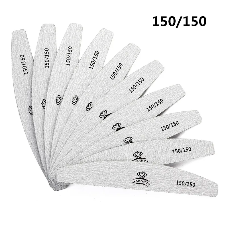 150-150 Makartt 100 шт./упак. Zebra пилки для ногтей моющиеся двухсторонние Emery Board 150/150, 100/100 Grit Half moon пилки для ногтей - Цвет: 150-150