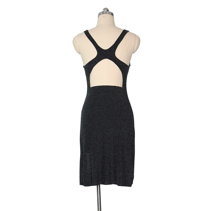 Sexy Split Black Dress Women Glitter Sleeveless Party Hollow Out Bodycon Dresses Spaghetti Strap Backless Bandage Vestidos | Женская