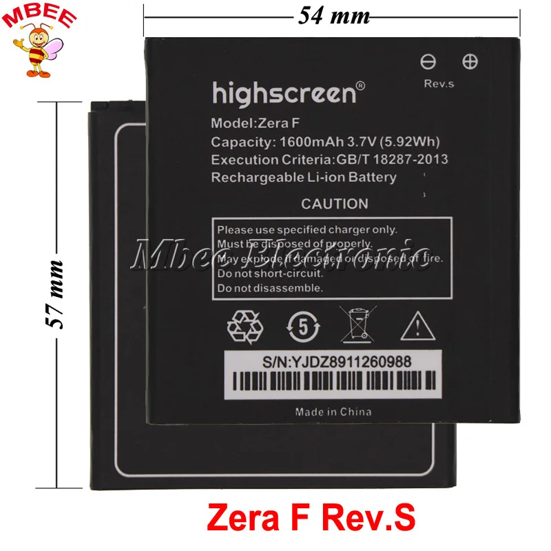 

Highscreen 1600mah battery For Highscreen Zera F Rev.S Accumulator (54x57mm)